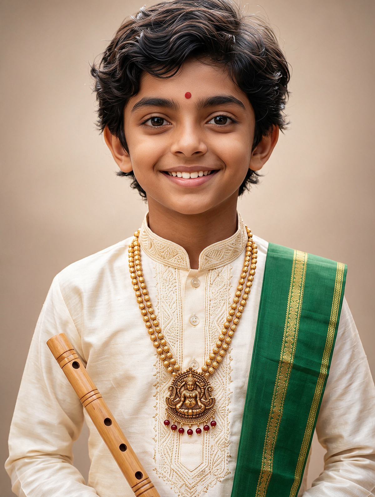 Boys Ivory & Emerald Green 3-Piece Dhoti Set