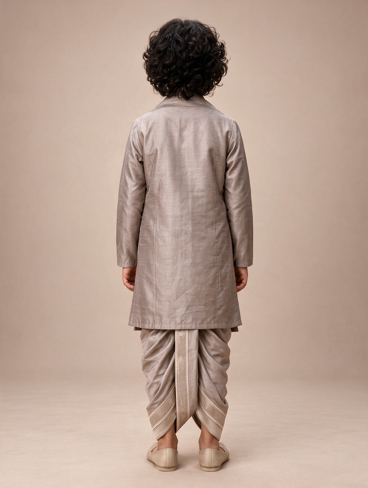 Boys Taupe 3-Piece Dhoti Set