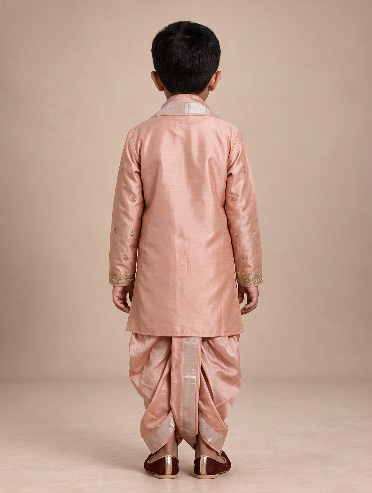 Boys Peach 3-Piece Dhoti Set