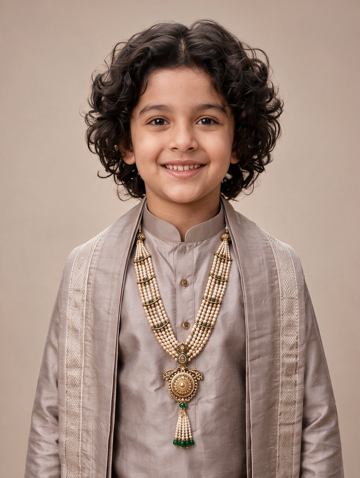 Boys Taupe 3-Piece Dhoti Set