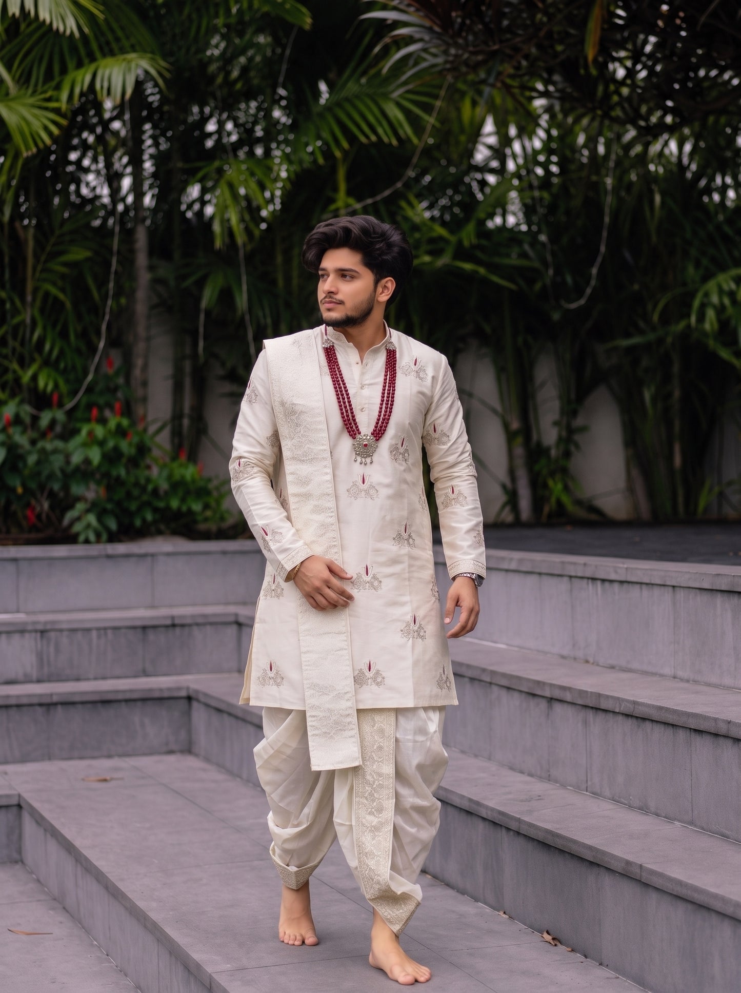 Divya Shankha Chakra Cream Pattu Pancha Set