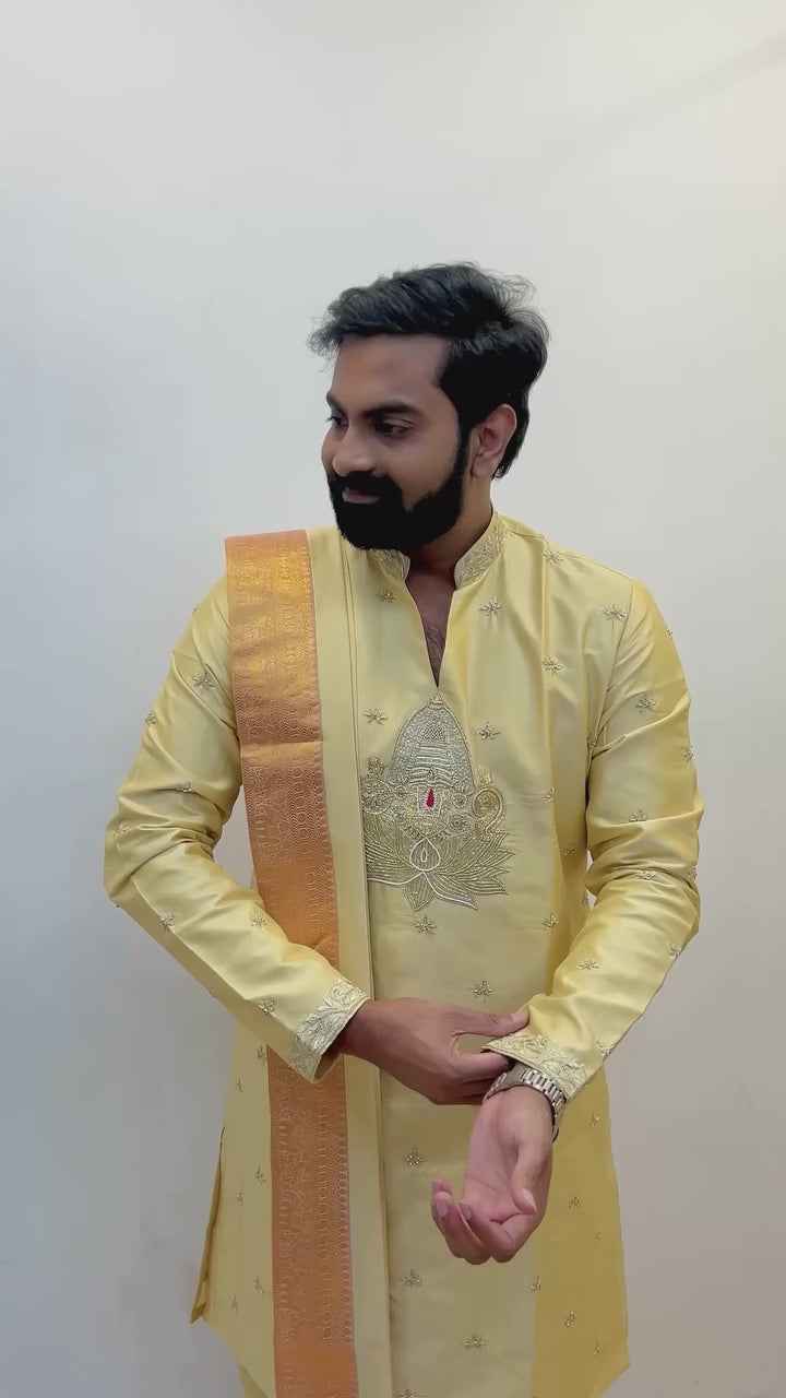 Ivory Gold Balaji Embroidered with Pomna Pattu Pancha Set