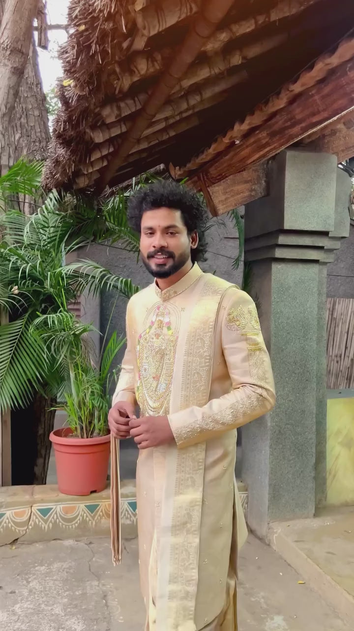 Gold Traditional Sherwani with Dhoti Set for Men – Royal Wedding & Groom Wear